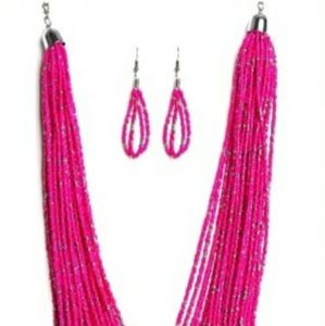 Rio Rainforest Pink Seed Bead Necklace Set.